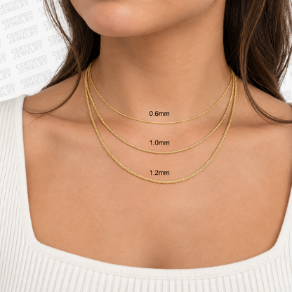 14K Solid Yellow Gold Diamond Cut Round Wheat Chain Necklace 0.6MM 1.2MM