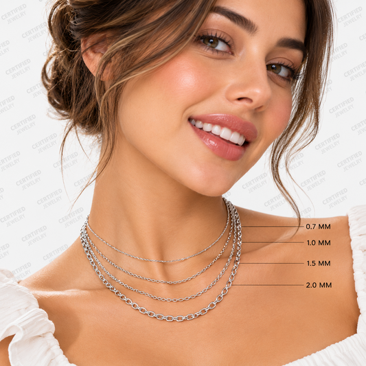 18K Solid Gold Cut Cable Chain Necklace White Yellow Rose Gold 0.7MM 1.5MM
