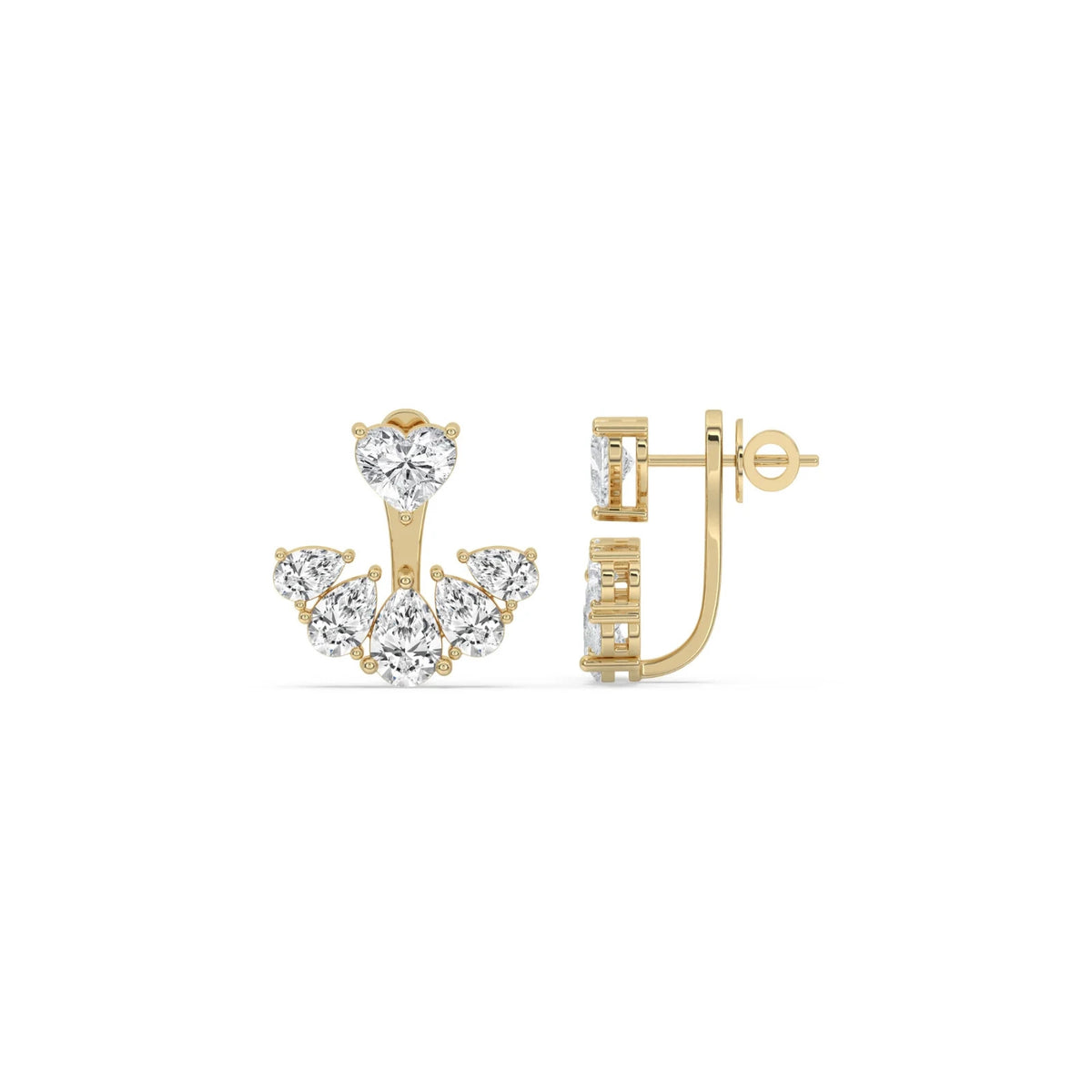 4CT Lab Grown Heart Pear Diamond Ear Jackets 14K Gold Green Glam