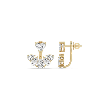4CT Lab Grown Heart Pear Diamond Ear Jackets 14K Gold Green Glam