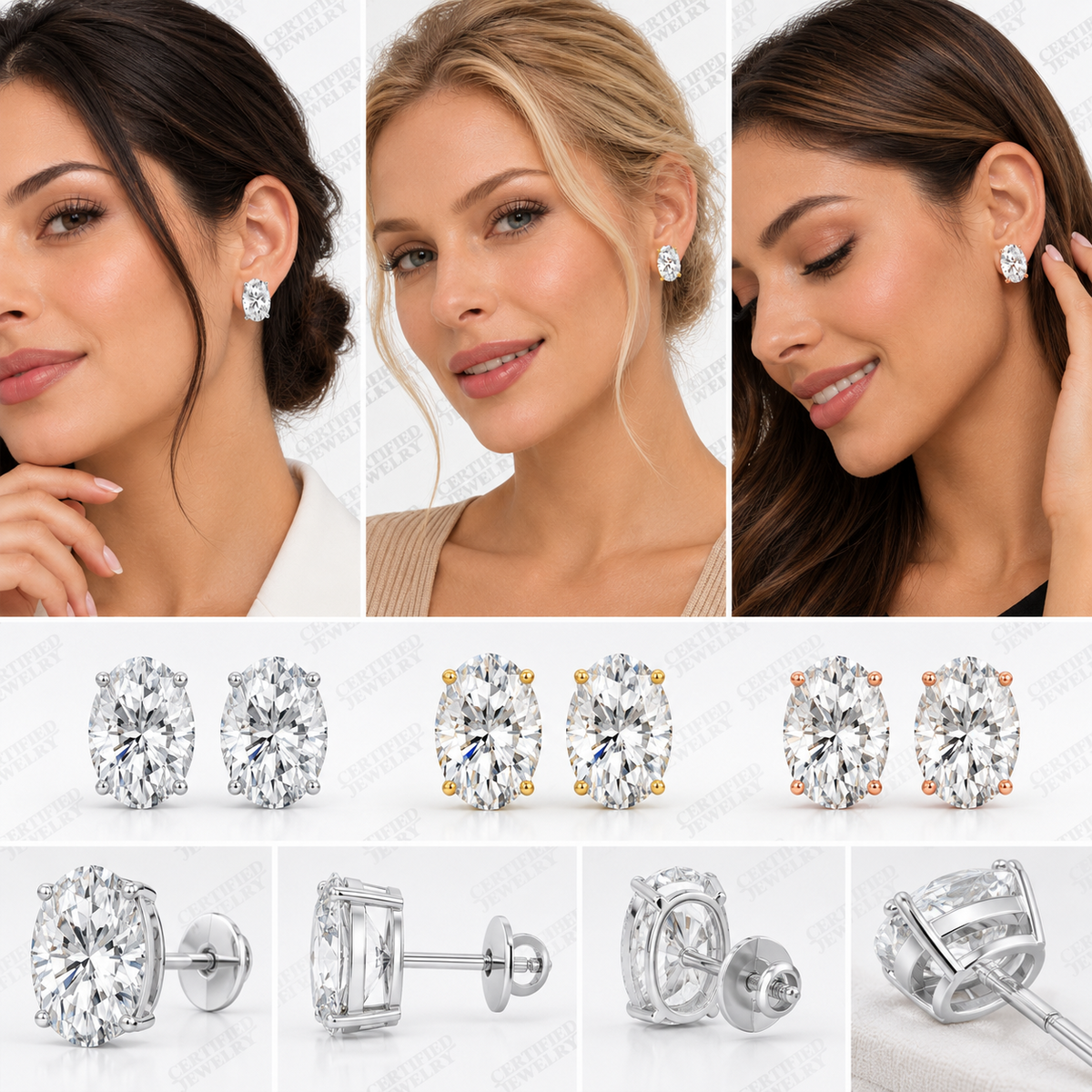 5CT Round Lab Grown Diamond Martini Stud Earrings 14K Gold 3 Prong