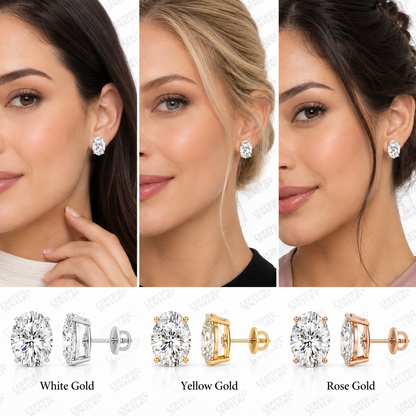 5CT Round Lab Grown Diamond Martini Stud Earrings 14K Gold 3 Prong
