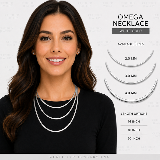 14K Solid White Gold Classic Omega Chain Necklace 2mm 4mm Choker Collar