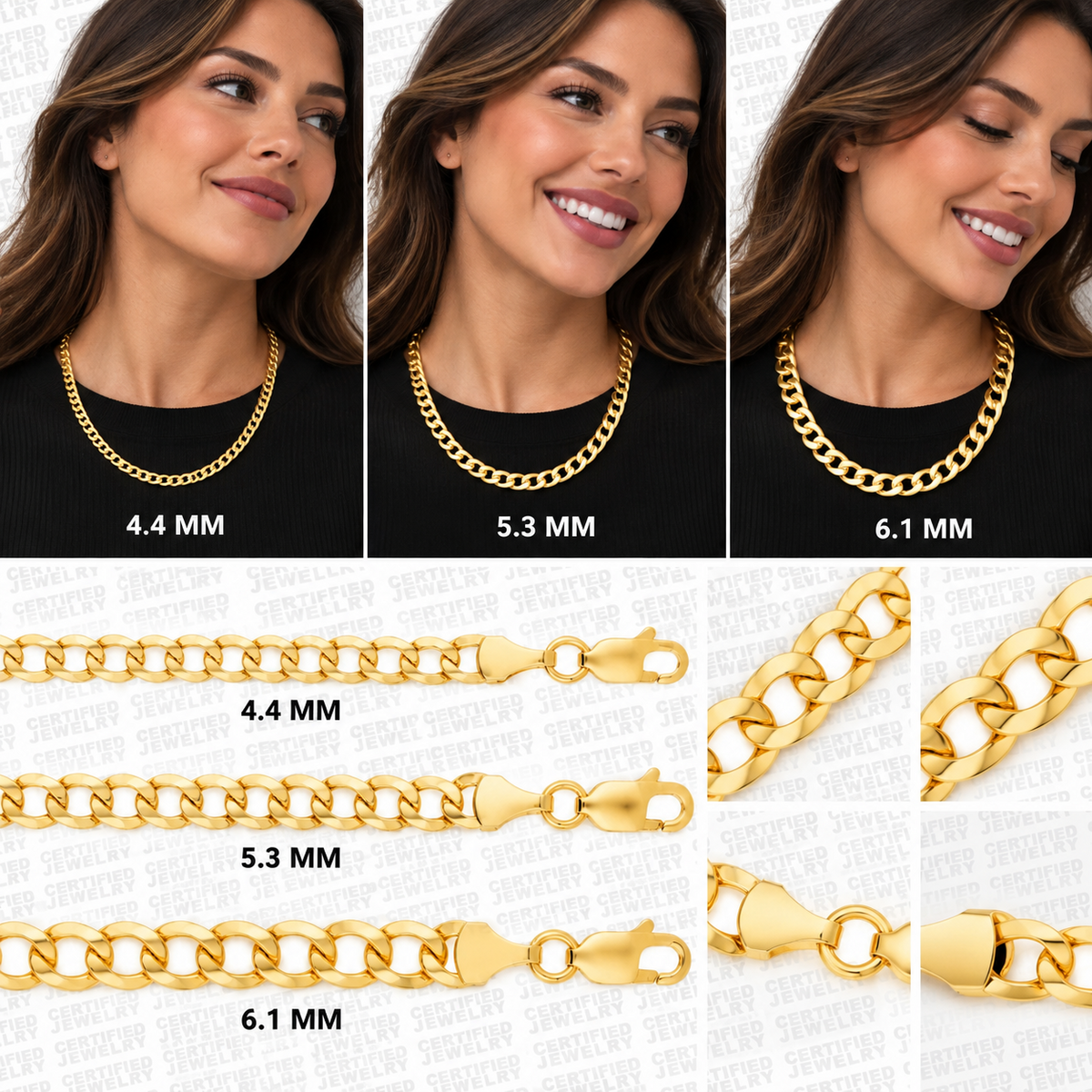 10K Hollow Yellow Gold Curb Chain Necklace 4.4MM 6.1MM Lobster Clasp