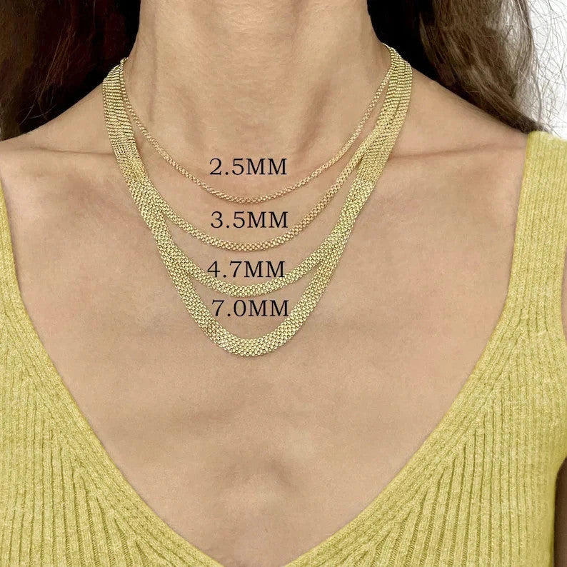 14K Solid Yellow Gold Bismark Flat Link Chain Necklace 2.5MM 7MM 16 20"