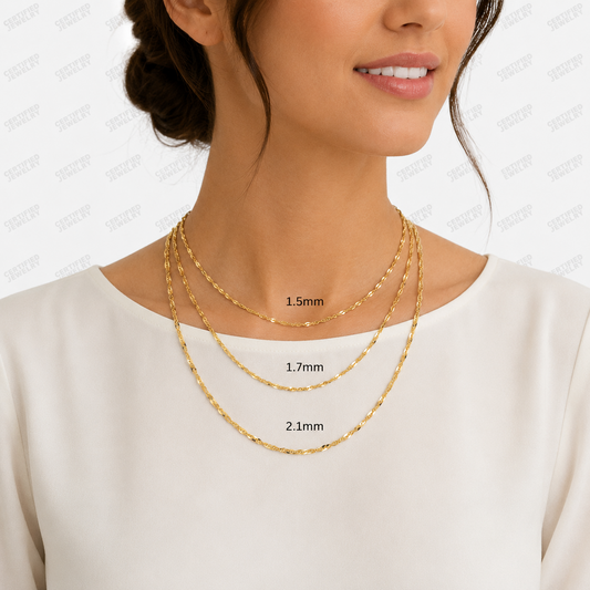 14K Solid Yellow Gold Singapore Rope Chain Necklace Real Gold Women Men