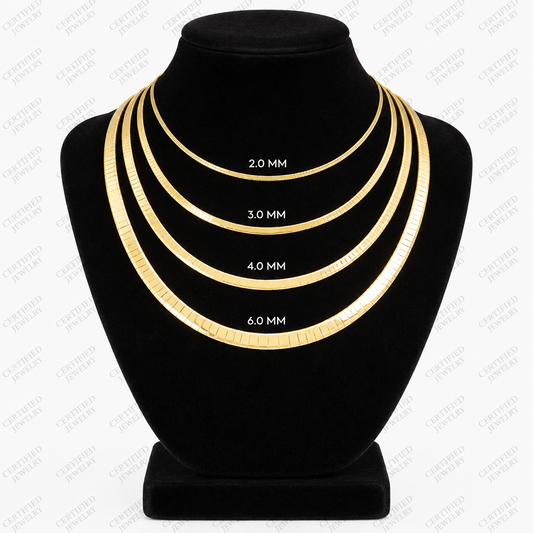 14K Solid Gold Omega Chain Necklace Classic Flat Collar Necklace 2mm 6mm