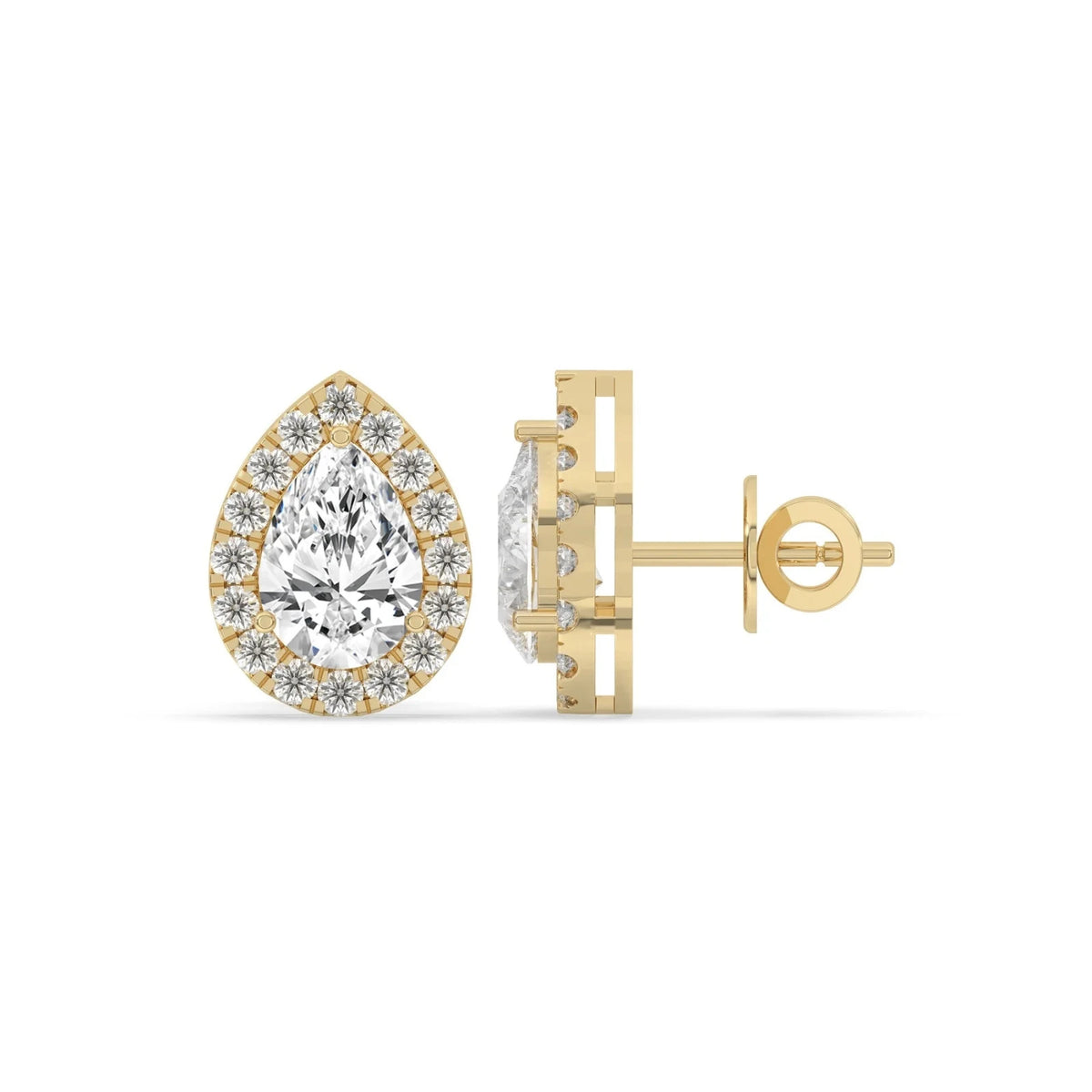 4CT Pear Lab Grown Diamond Halo Stud Earrings 14K Gold Certified