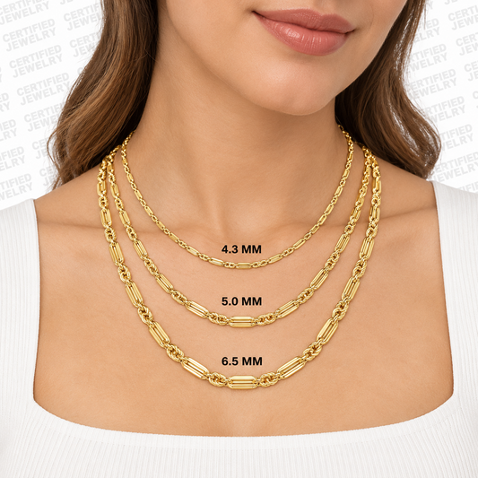 14K Solid Yellow Gold Figaro Rope Chain Necklace 4.3MM 6.5MM Italy Made