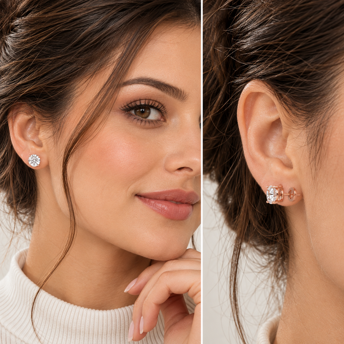 4CT Round Lab Grown Diamond Basket Set Stud Earrings 14K Gold Certified