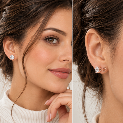 4CT Round Lab Grown Diamond Basket Set Stud Earrings 14K Gold Certified
