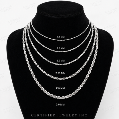 14K Solid White Gold Diamond Cut Royal Rope Chain Necklace 1.4mm 3.0mm