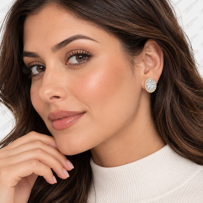 4CT Oval Lab Grown Diamond Halo Stud Earrings 14K Gold Certified