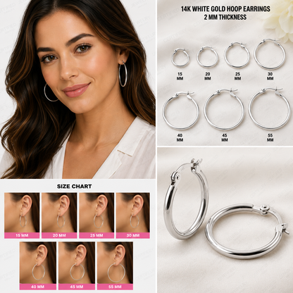 14K Solid Gold Hoop Earrings Real Yellow White Gold Women Fine Jewelry