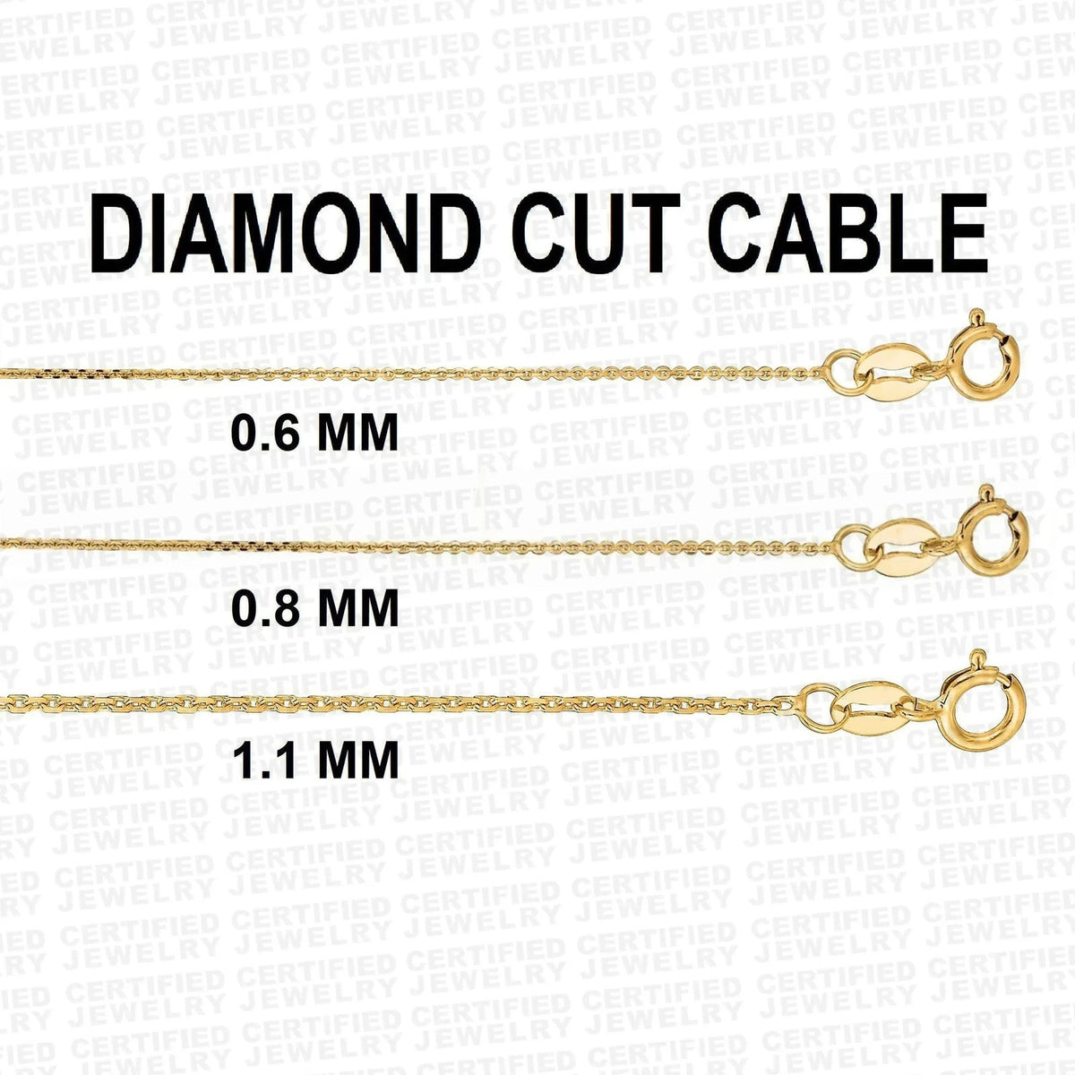 14K Solid Yellow Gold Diamond Cut Cable Link Chain Necklace 0.6MM 1.1MM