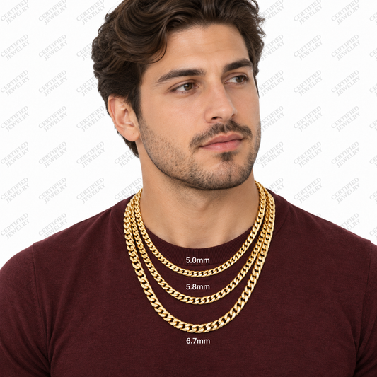 14K Solid Yellow Gold Miami Cuban Link Chain Necklace 5MM 6.7MM Lobster Clasp