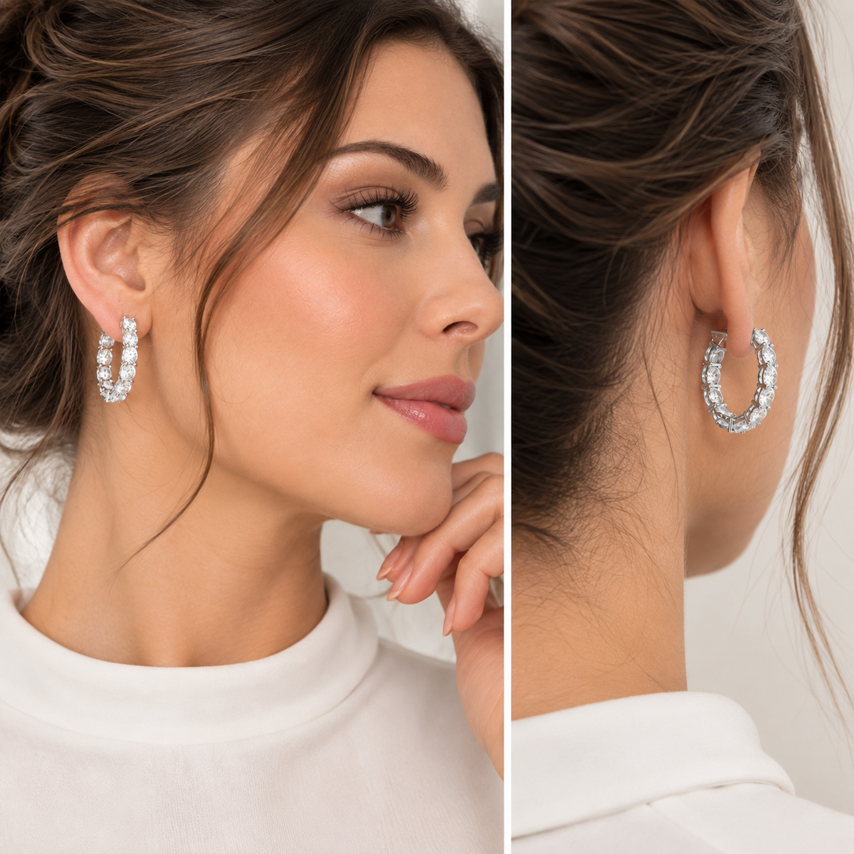 2CT Lab Grown Diamond Inside Out Hoop Earrings 14K Gold Certified