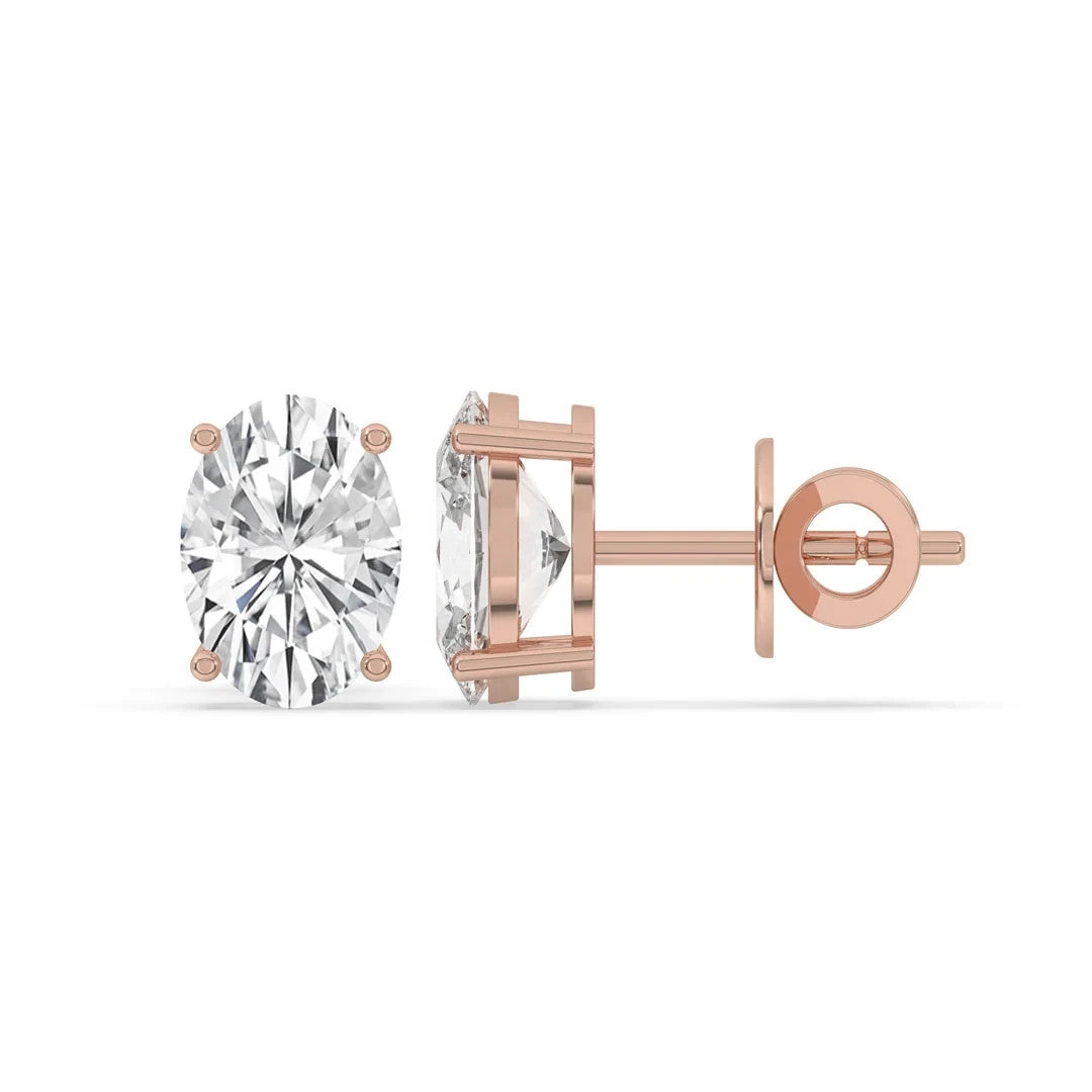 5CT Round Lab Grown Diamond Martini Stud Earrings 14K Gold 3 Prong