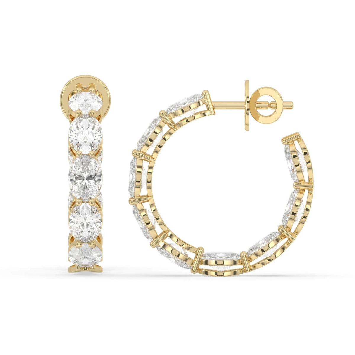 2CT Lab Grown Diamond Inside Out Hoop Earrings 14K Gold Certified