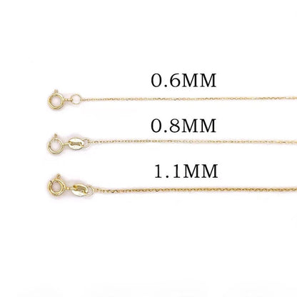 14K Solid Yellow Gold Diamond Cut Cable Link Chain Necklace 0.6MM 1.1MM