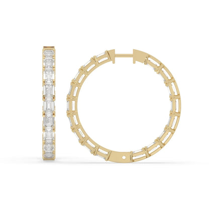 6CT Lab Grown Emerald Cut Diamond Inside Out Hoop Earrings 14K White Gold