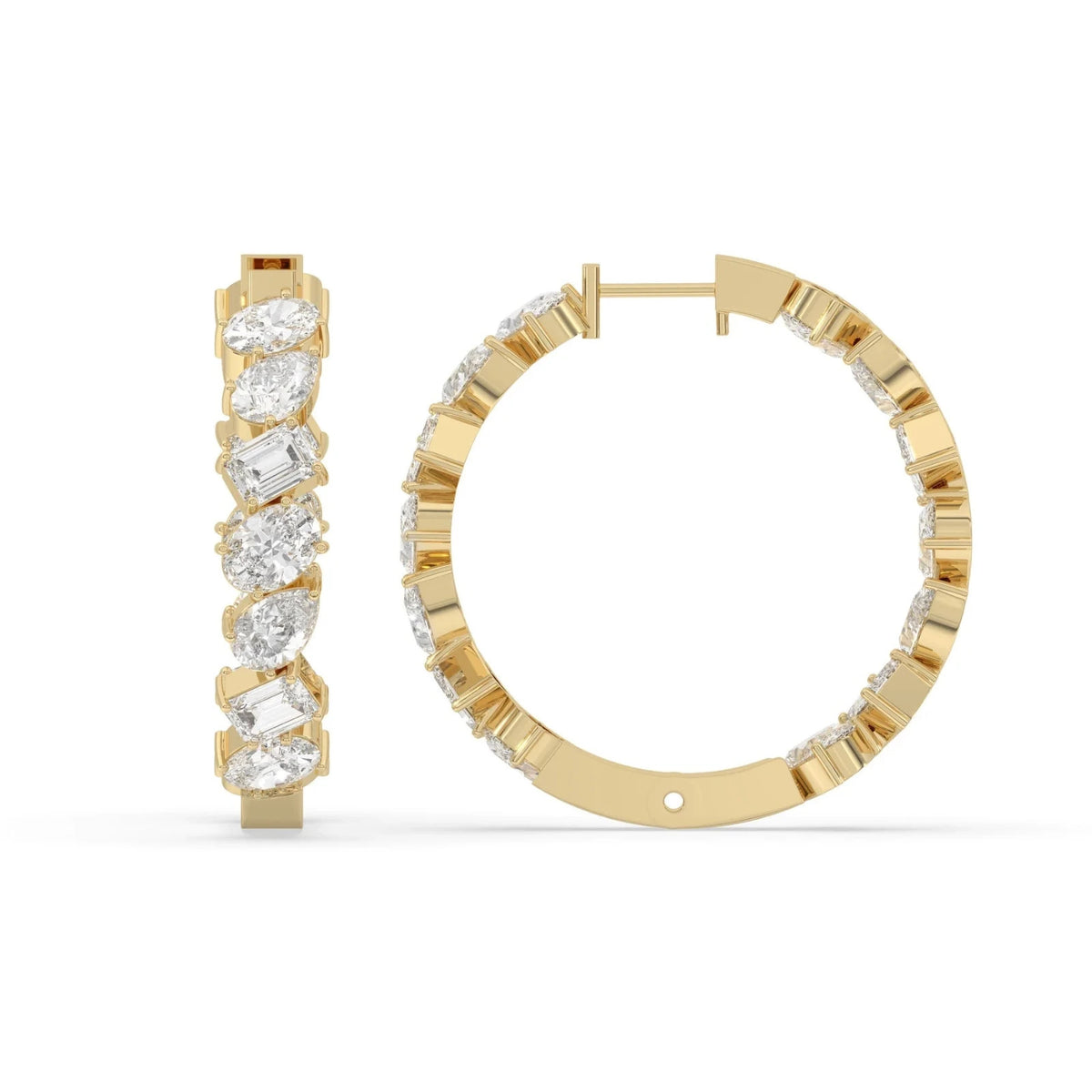 5CT Mixed Shape Lab Grown Diamond Inside Out Hoop Earrings 14K Gold