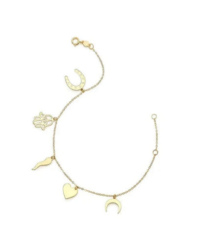 14K Solid Yellow Gold Charm Bracelet Real Italian Gold Dangle Charm Bracelet