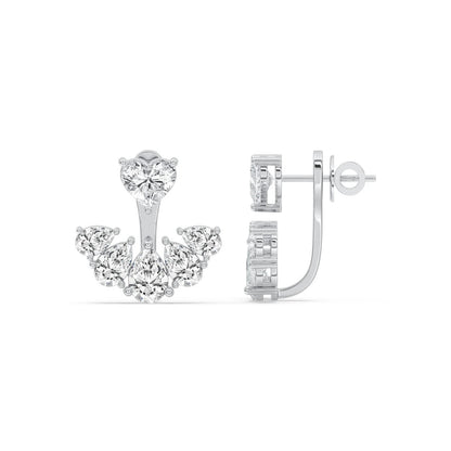4CT Lab Grown Heart Pear Diamond Ear Jackets 14K Gold Green Glam