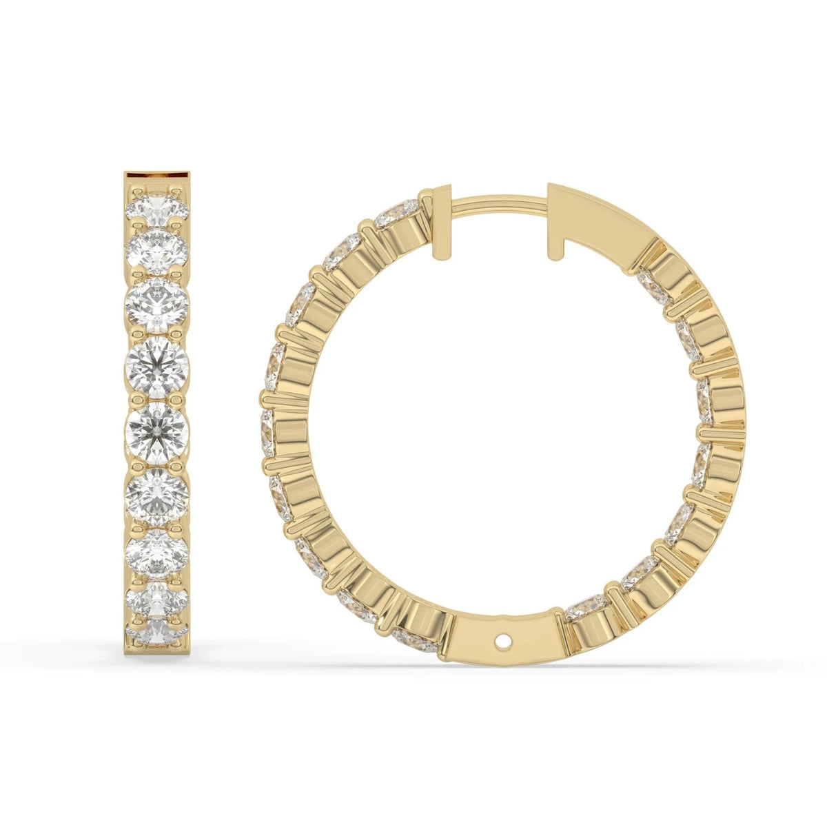 4CT Round Lab Grown Diamond Inside Out Hoop Earrings 14K Gold Certified