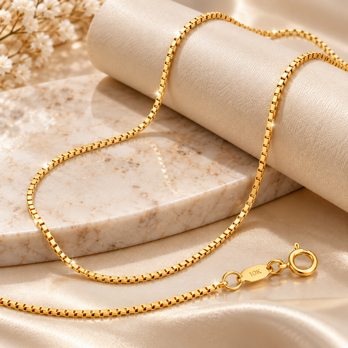 10K Solid Yellow Gold Box Chain Necklace 0.5MM 1.4MM Pendant Chain
