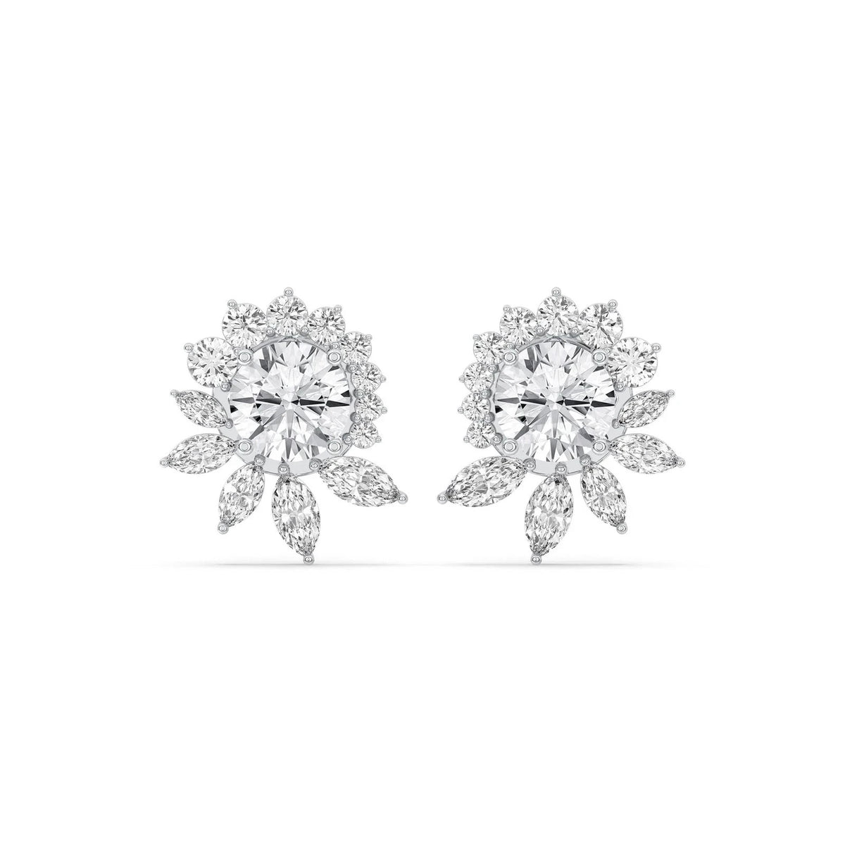 5CT Lab Grown Diamond Floral Cluster Stud Earrings 14K Gold Green Glam