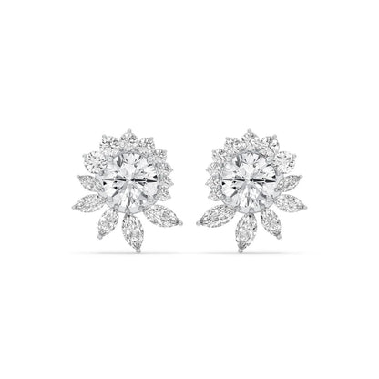 5CT Lab Grown Diamond Floral Cluster Stud Earrings 14K Gold Green Glam