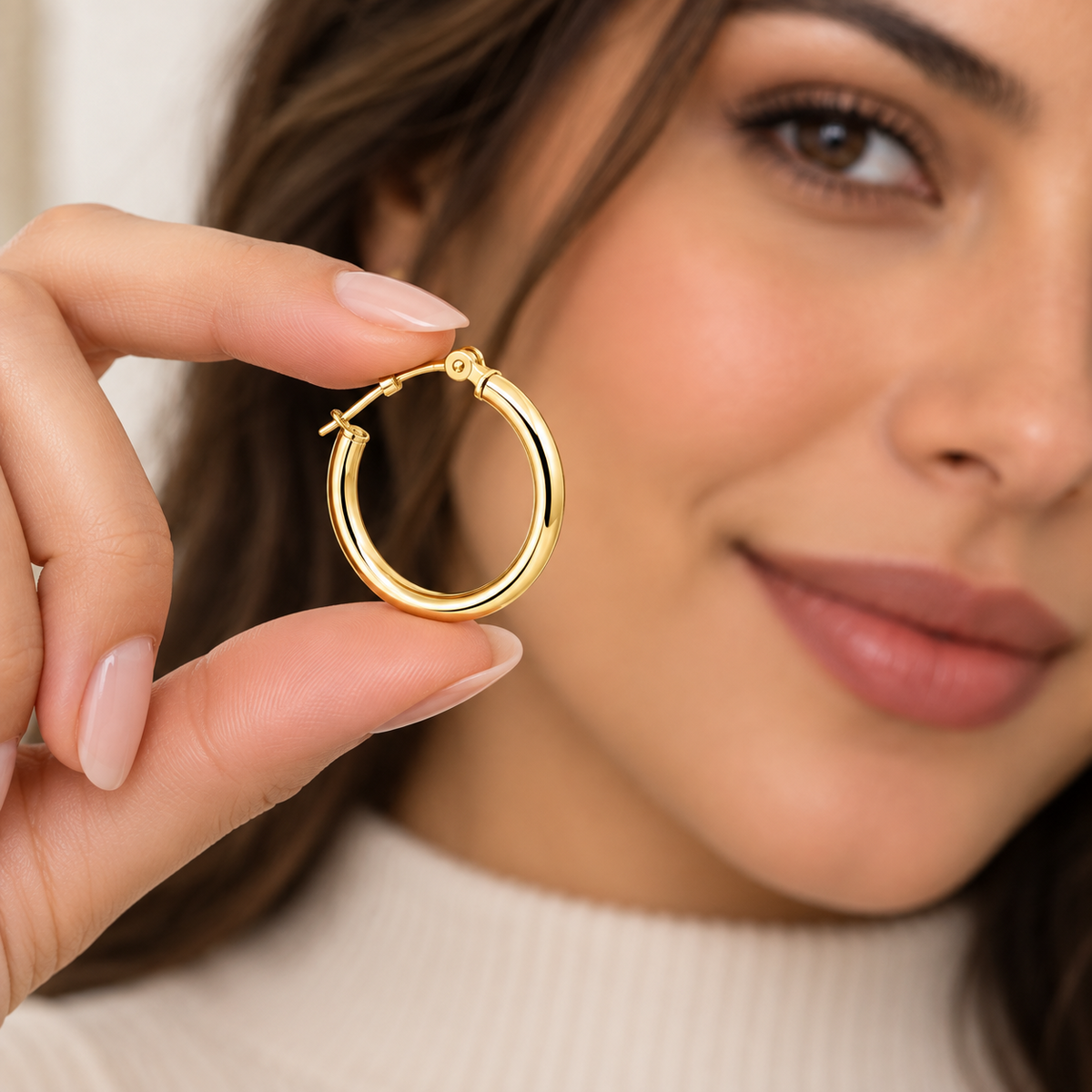 14K Solid Gold Classic Hoop Earrings 20MM 2MM Clip On Hypoallergenic
