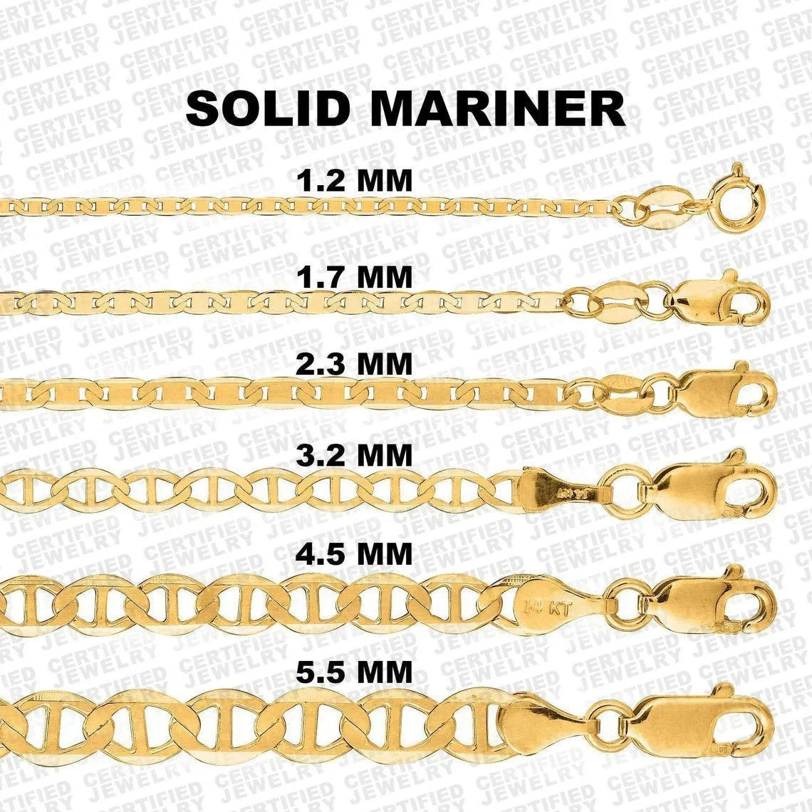 10K Solid Yellow Gold Mariner Chain Necklace 1.2MM 5.5MM Lobster Clasp