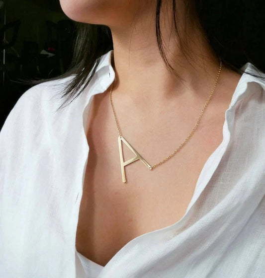 14K Solid Gold Sideways Initial Necklace Personalized Letter Necklace A Z