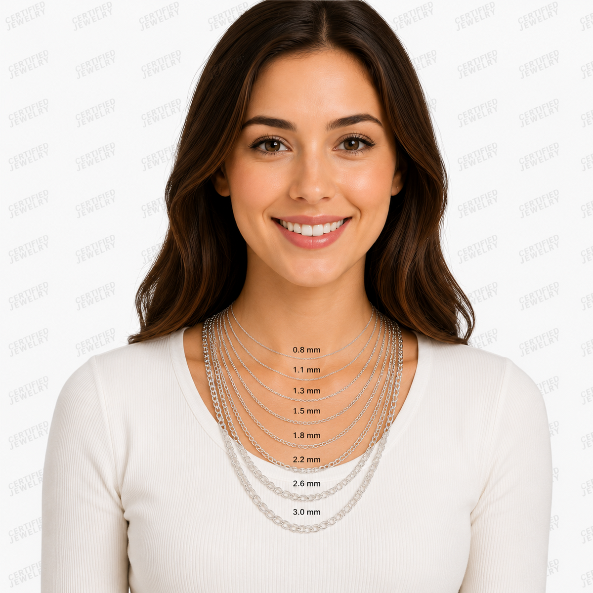 14K White Gold Diamond Cut Cable Link Chain Necklace 0.8mm 3.1mm 16 30"