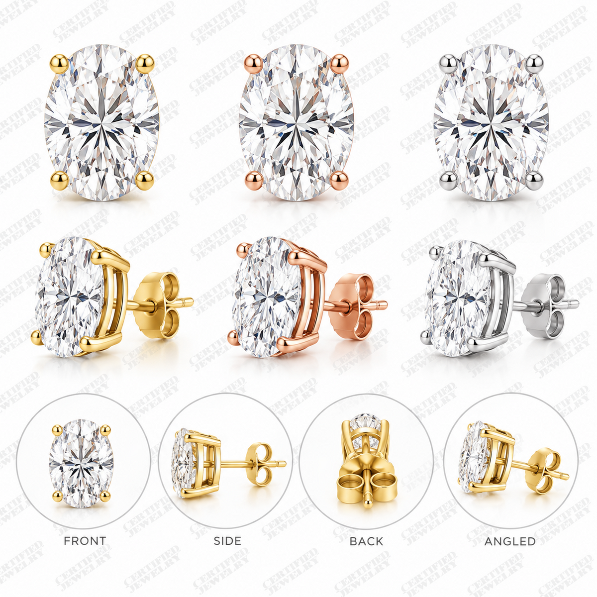 5CT Round Lab Grown Diamond Martini Stud Earrings 14K Gold 3 Prong