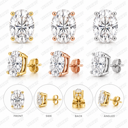 5CT Round Lab Grown Diamond Martini Stud Earrings 14K Gold 3 Prong
