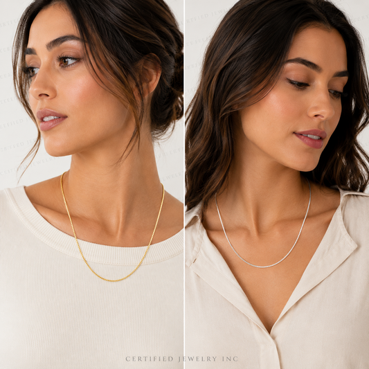 14K Solid Gold Octagonal Box Chain Necklace Pendant Chain Yellow White