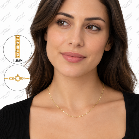 14K Solid Yellow Gold Mariner Link Chain Necklace 1.2MM Spring Clasp