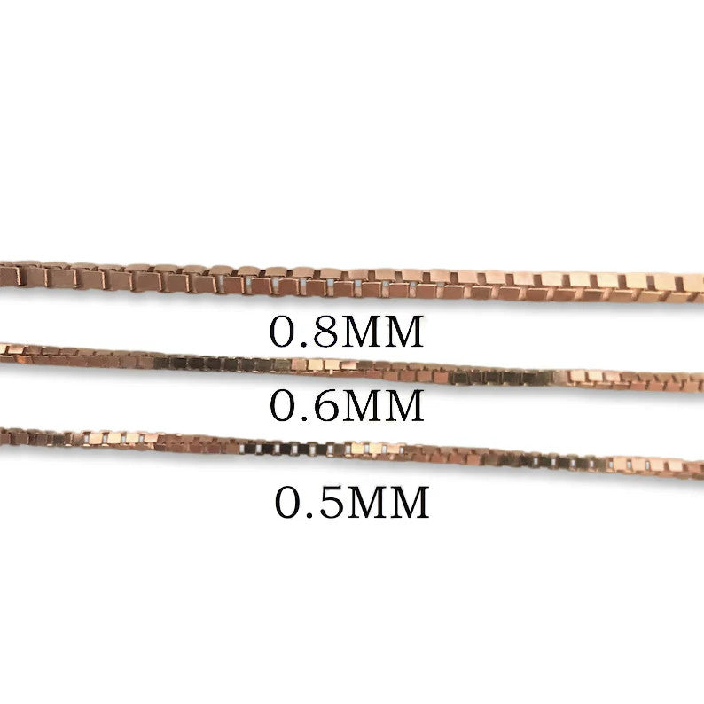 Solid 14K Rose Gold Box Chain Necklace 0.5mm 0.6mm 0.8mm Fine Jewelry