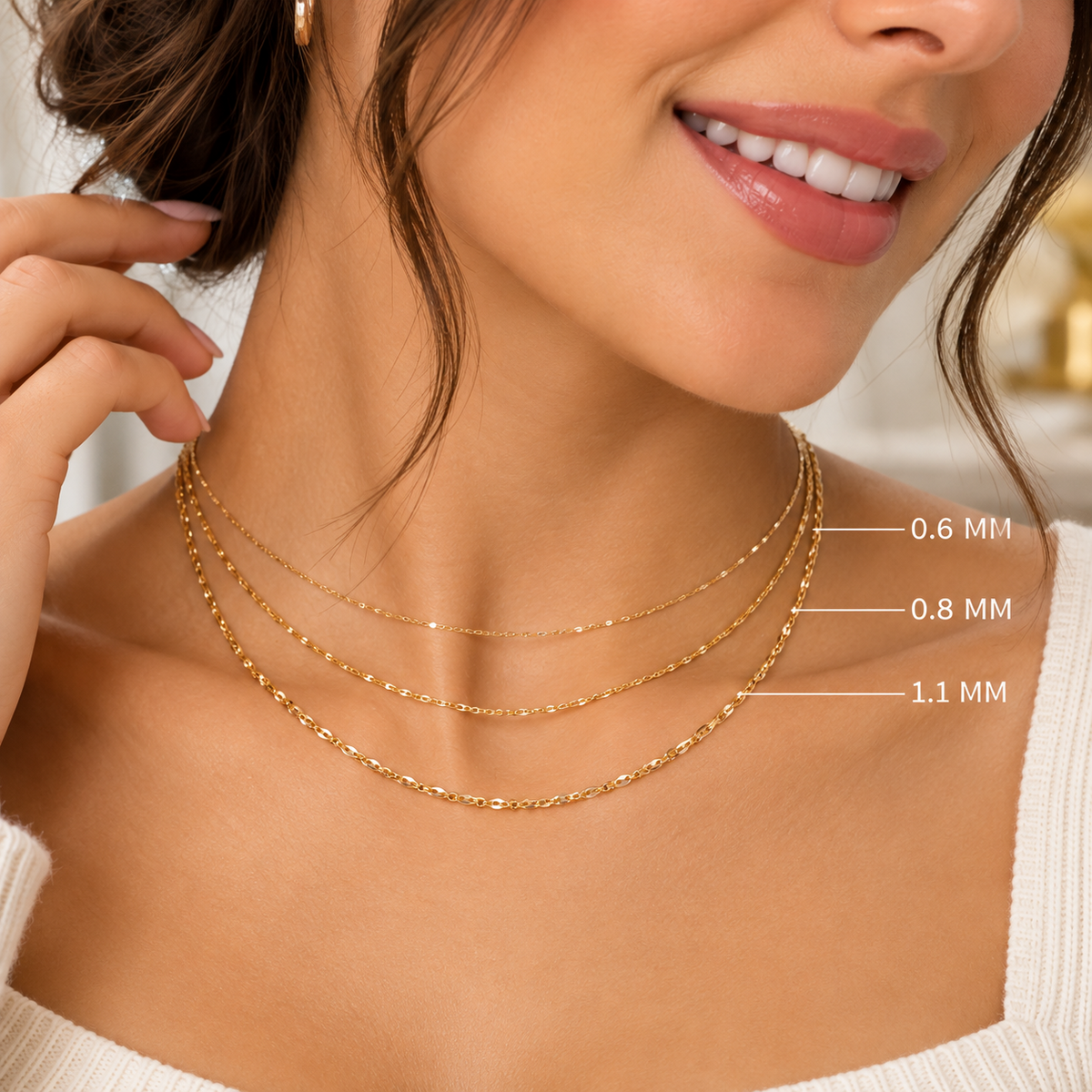 14K Solid Yellow Gold Diamond Cut Cable Link Chain Necklace 0.6MM 1.1MM
