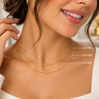 14K Solid Yellow Gold Diamond Cut Cable Link Chain Necklace 0.6MM 1.1MM
