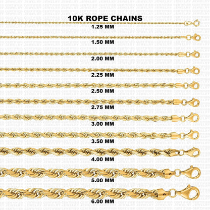 10K Solid Yellow Gold Diamond Cut Rope Chain Necklace 1.25MM 5MM Italy