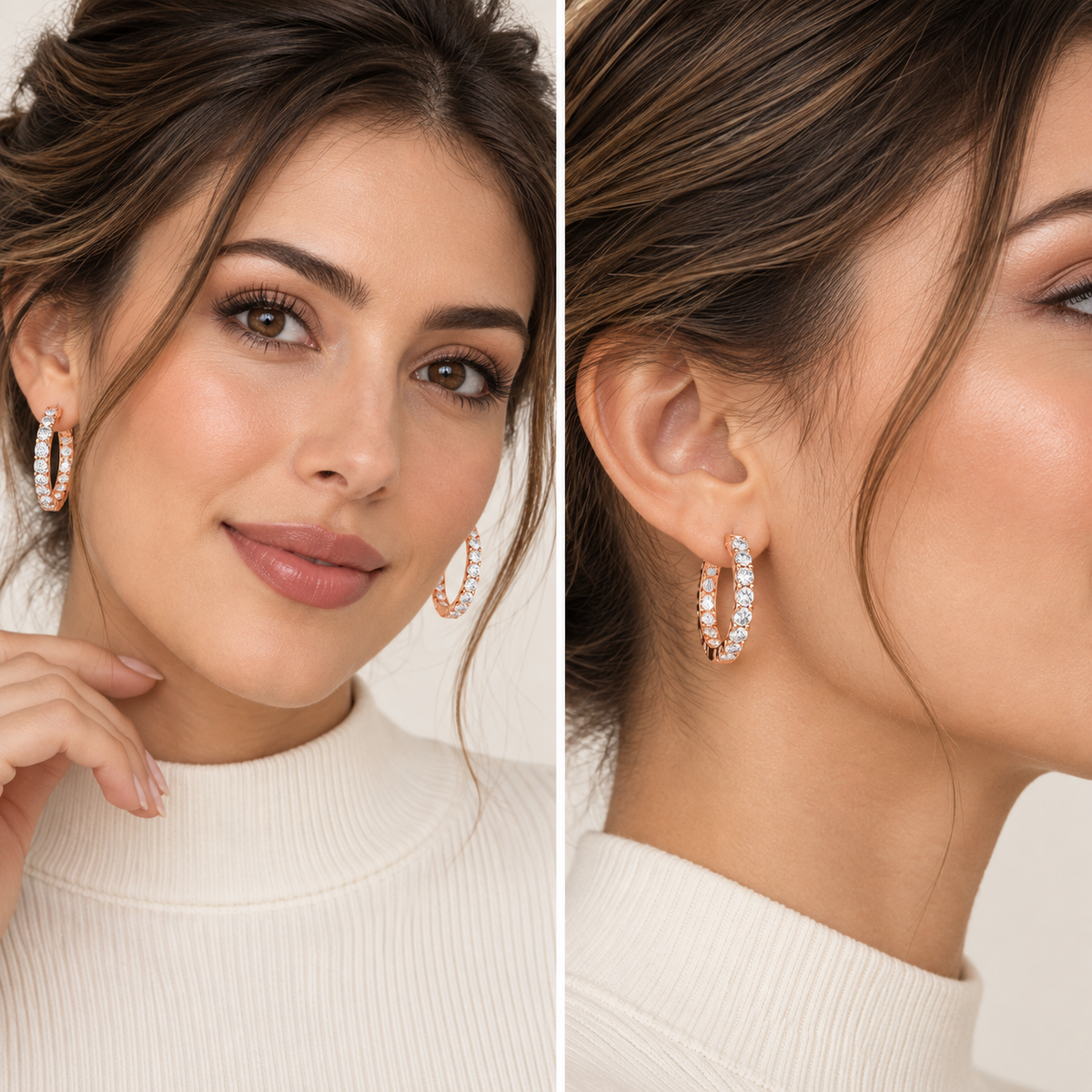 4CT Round Lab Grown Diamond Inside Out Hoop Earrings 14K Gold Certified