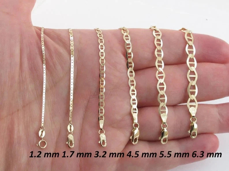 14K Solid Yellow Gold Mariner Link Chain Necklace 1.2MM 6.3MM Gift Box