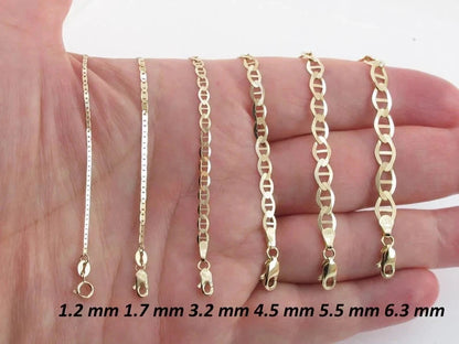 14K Solid Yellow Gold Mariner Link Chain Necklace 1.2MM 6.3MM Gift Box