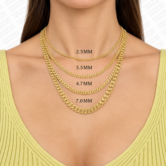 14K Solid Yellow Gold Bismark Flat Link Chain Necklace 2.5MM 7MM 16 20"