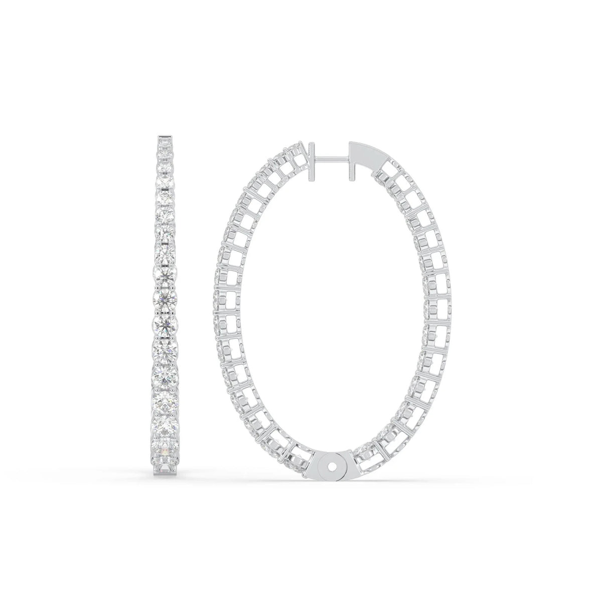 4CT Round Lab Grown Diamond Inside Out Huggie Hoop Earrings 14K Gold