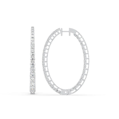 4CT Round Lab Grown Diamond Inside Out Huggie Hoop Earrings 14K Gold